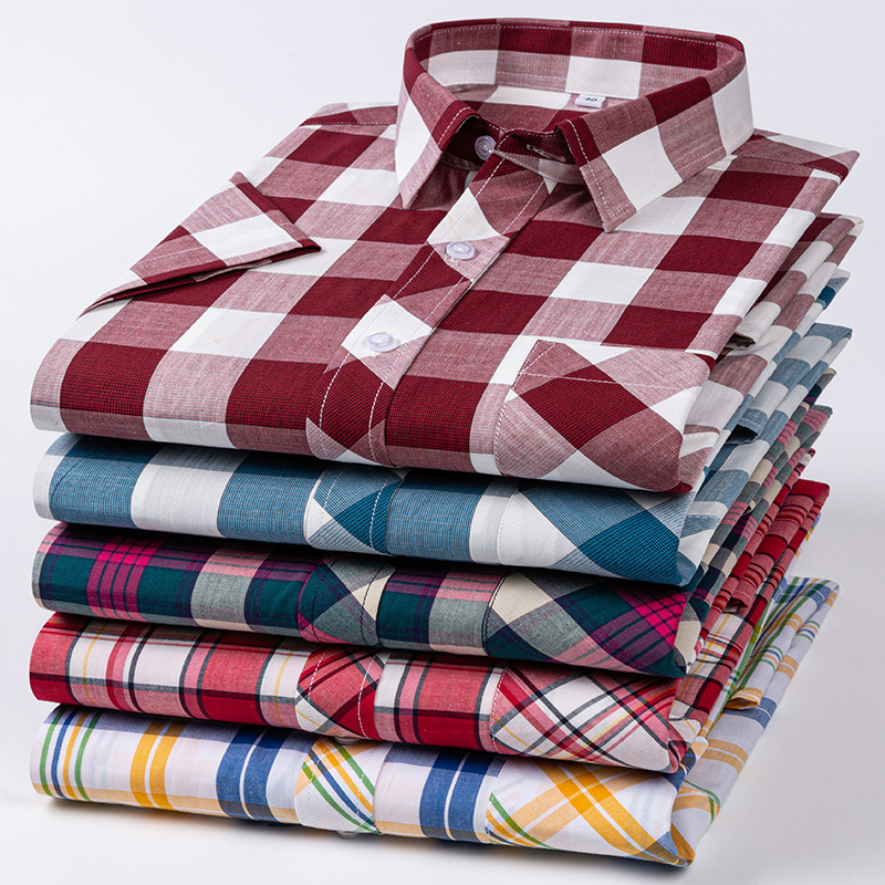 Thin Plaid Short-sleeved Shirt Men's Casual Pocket Shirt Men's Summer 2024 New Loose Clothes for Dad