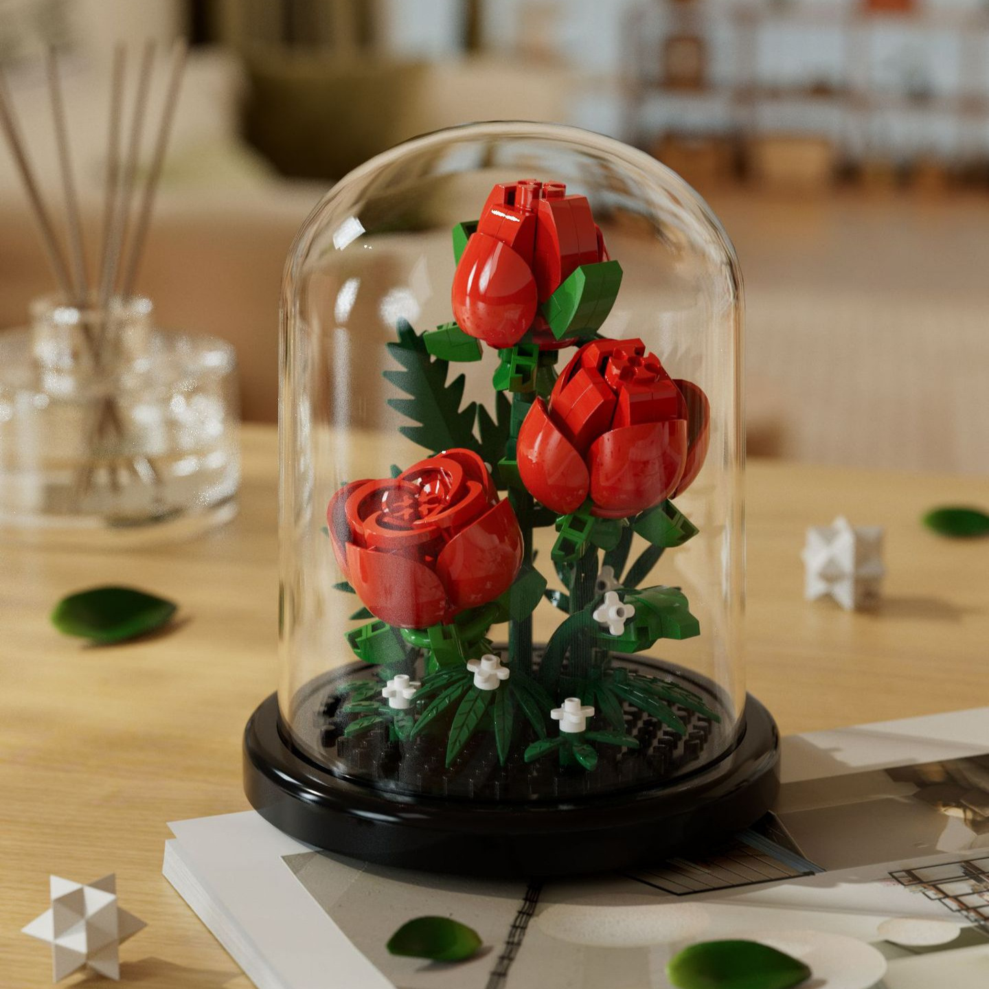 [Wholesale generation] Valentine's Day simulation flower immortal hibiscus flower building blocks compatible with Lego assembled gift cross-border