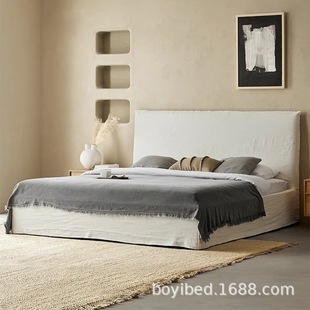 Removable and Washable Anno Bed Nordic Simple Linen Fabric 1.8m Master Bedroom Classy Japanese Wabi-Sabi Cream Style Large Bed