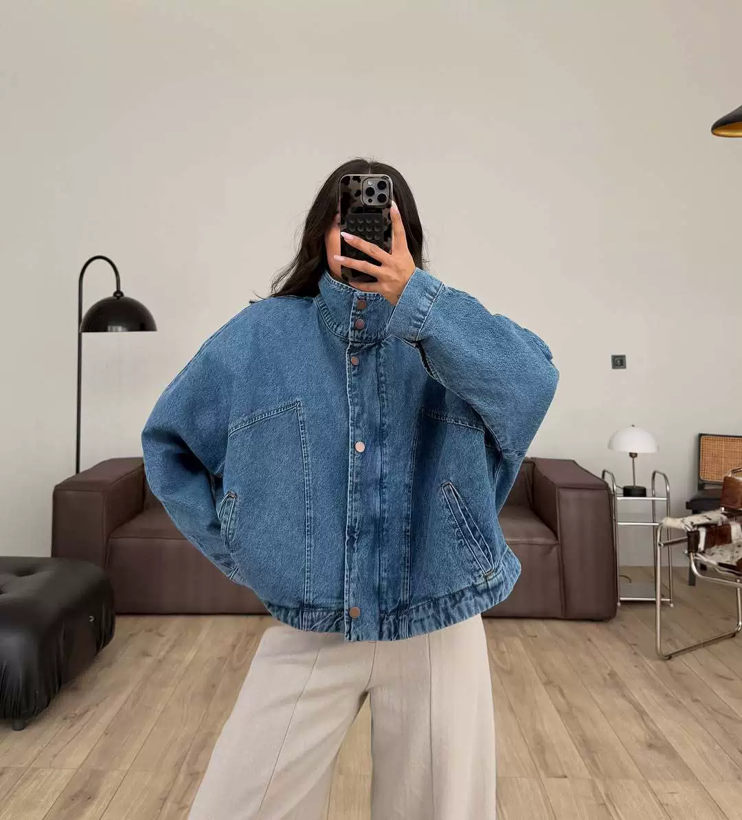 Джинсовая куртка oversize европейско-американского стиля, эластичный низ, бабочковые рукава, сильная стирка