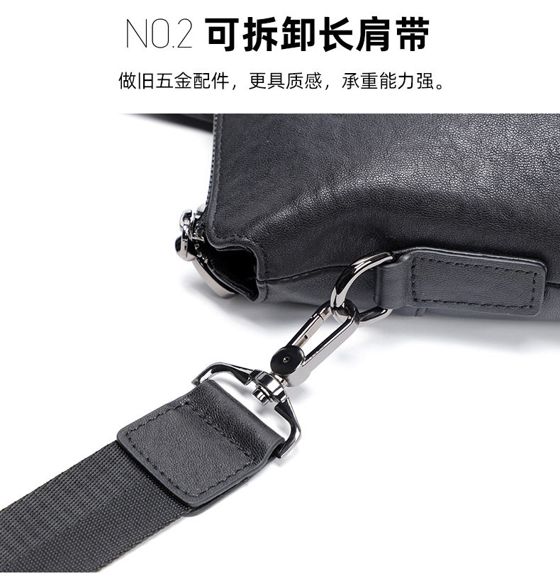 Túi xách tay nam công sở da bò thật hai ngăn khóa kéo, cặp mỏng đeo chéo một vai 39×7×29 cm — Màu đen chi tiết 6