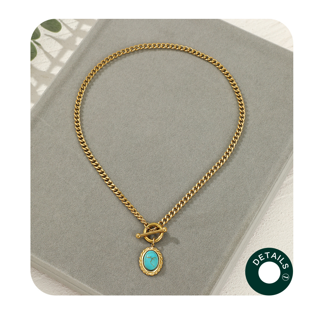 Women'S Gender Wholesale Jewelry Fashion Oval 304 Stainless Steel Turquoise Plating Stainless Steel Necklaces