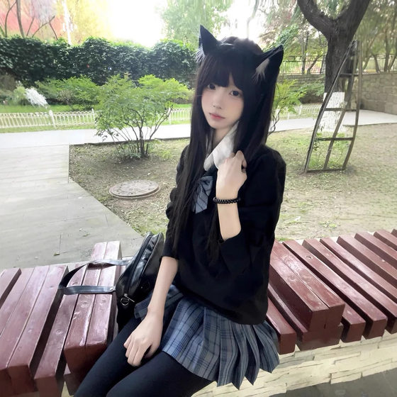 Wig Women's Long Hair Full Head Cover Shaobo Sweet Daily Double Pone Tail Black Long Straight Straight JK Wig Cover