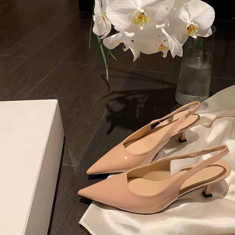 Druina hija ~ Temperamento pequeño puntiagudo boca baja sandalias vacías trasero mujeres tacón de aguja francés ocelote zapatos individuales mujeres