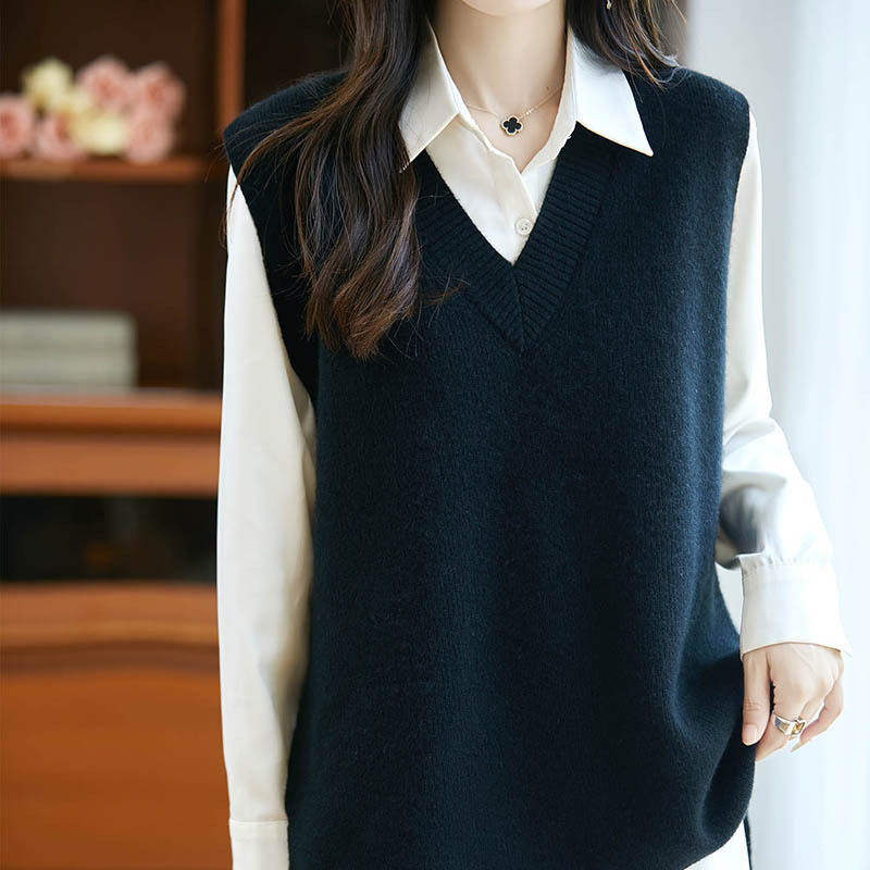 百搭叠穿纯色V领羊毛马甲女款秋冬厚款2025新款针织背心毛衣坎肩|undefined