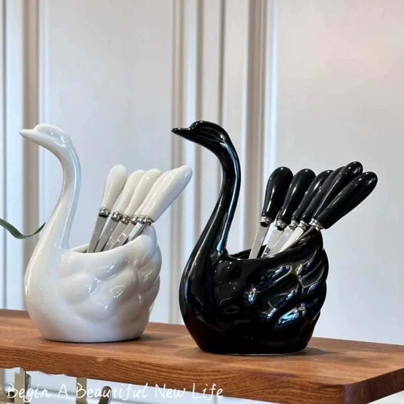 304 набор вилок для фруктов Swan, бытовой набор легких роскошных высококачественных банок для хранения из нержавеющей стали, безопасность детей