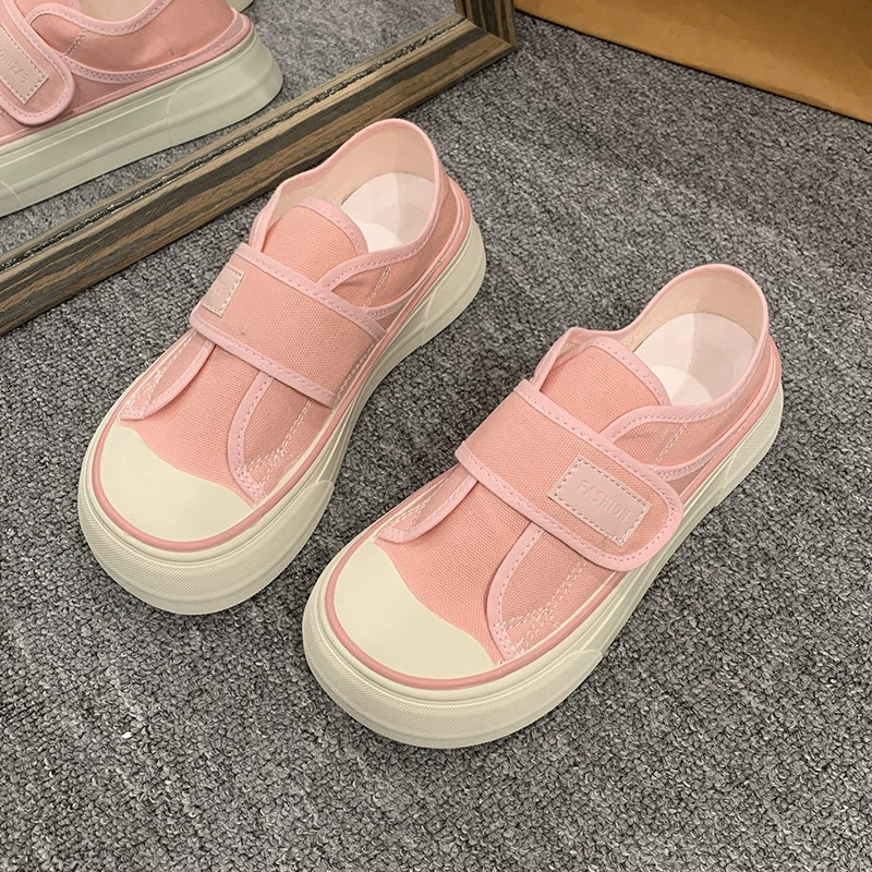Ретро липучка большая голова холст обувь 2024 весна и осень корейская версия ins студенты ретро доска обувь толстая подошва ленивый отдых
