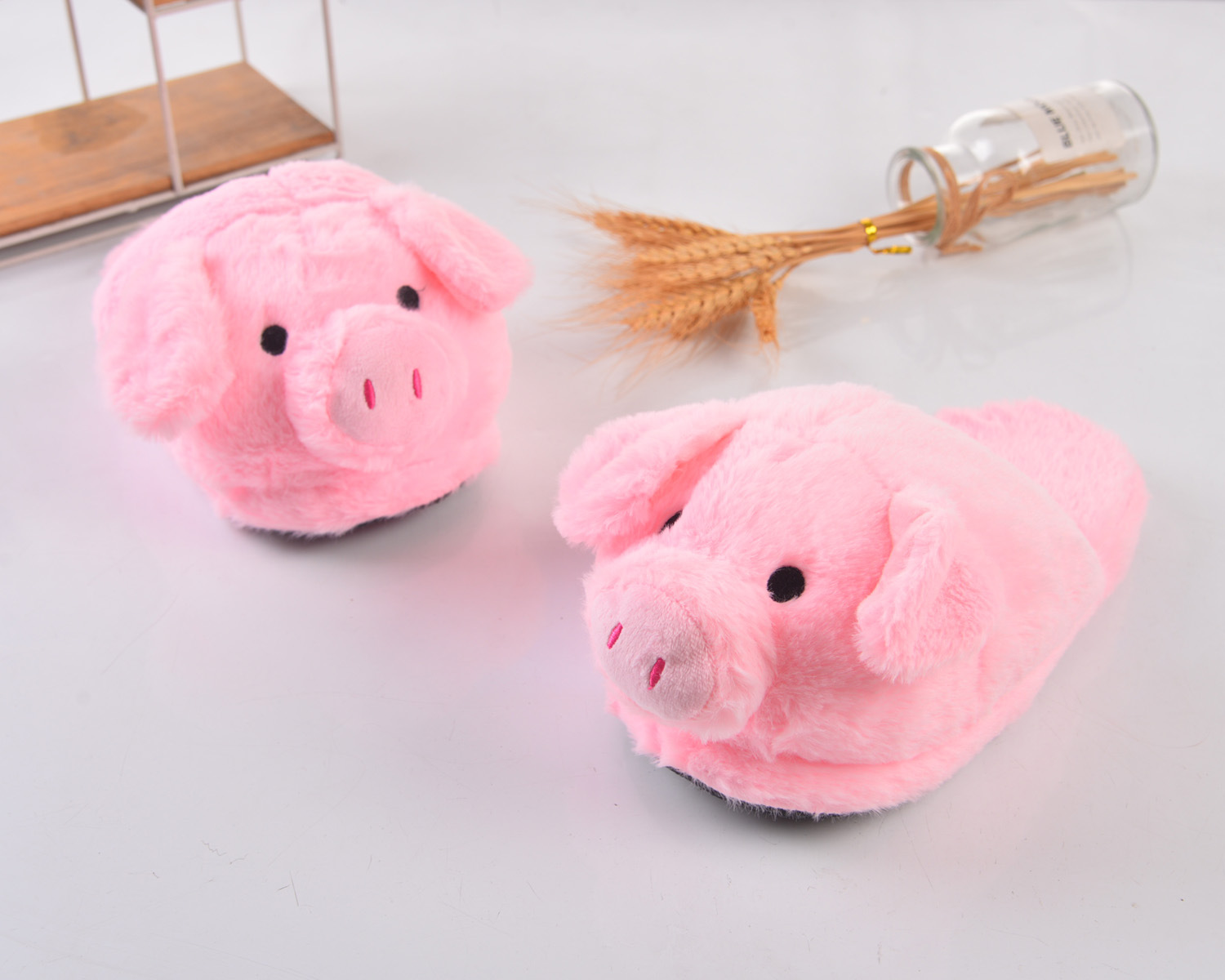 Damen Hausschuhe aus Plüsch mit offener Spitze, für Sommer und Winter, Schlafzimmer, leicht, atmungsaktiv_voghion.com