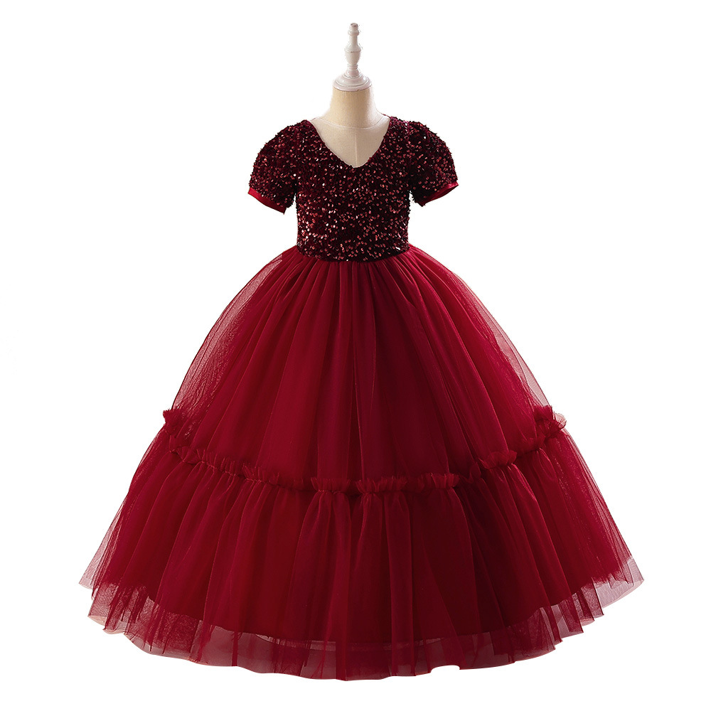 Comercio exterior nuevas niñas vestido de princesa vestido medio y grandes niños malla vestido fino brillante fiesta de Navidad princesa vestido image 7
