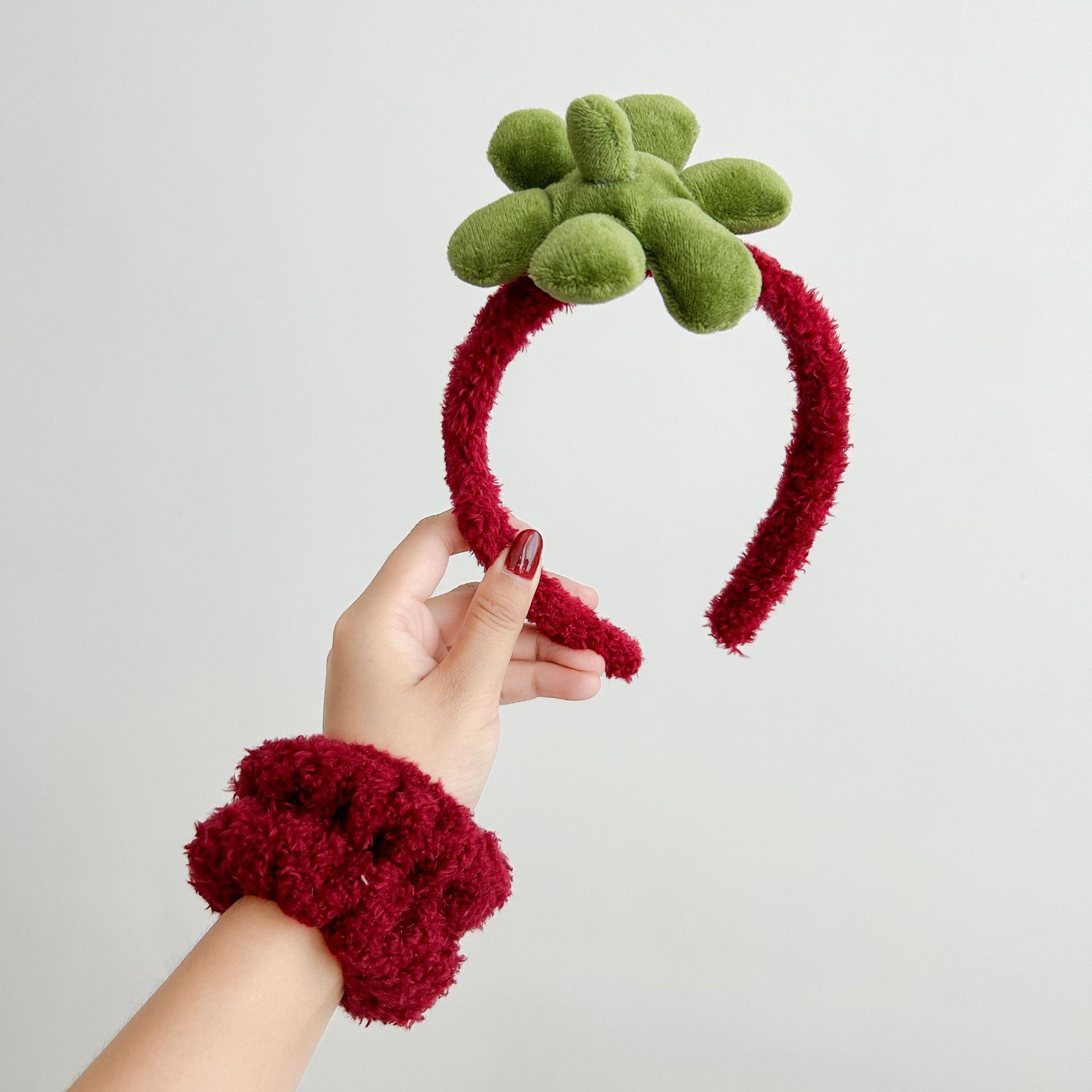 黄色菠萝洗脸三件套毛绒发箍手腕带防袖口湿可爱草莓束发带