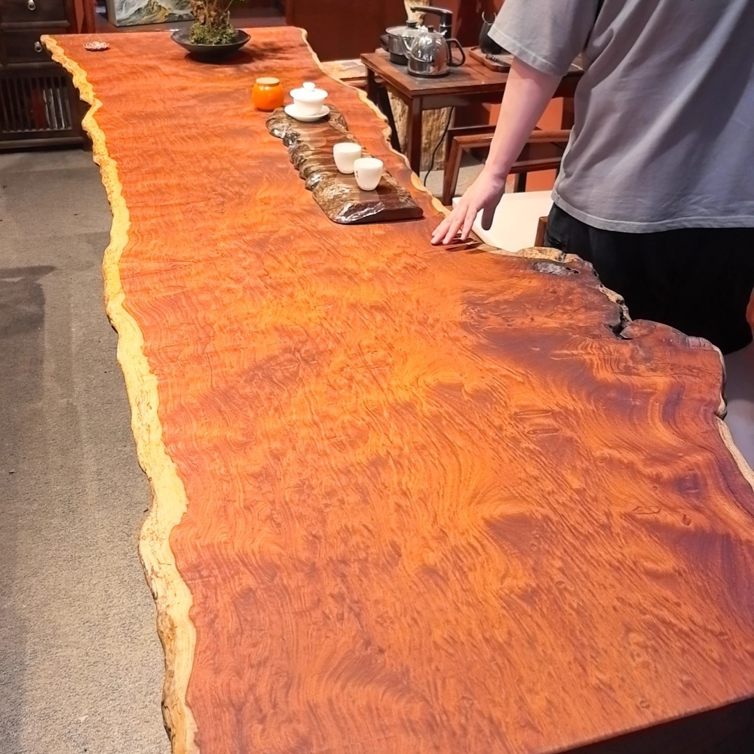 巴花实木原木大板茶桌茶台老板办公桌花梨木书餐桌黑檀工作台