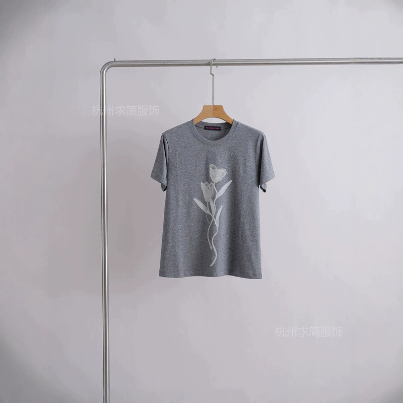Red Label Series_Tulip Print Pure Cotton Regular Shoulder T-Shirt Red Label Series_Tulip Print Pure Cotton Regular Shoulder T-Shirt