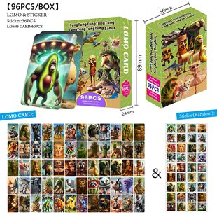 96 Lomo Cards, Double-Sided Small Cards from the Book of Mountains and Seas, Tungtungtungsahur Wooden Stick Man Photo Card Stickers