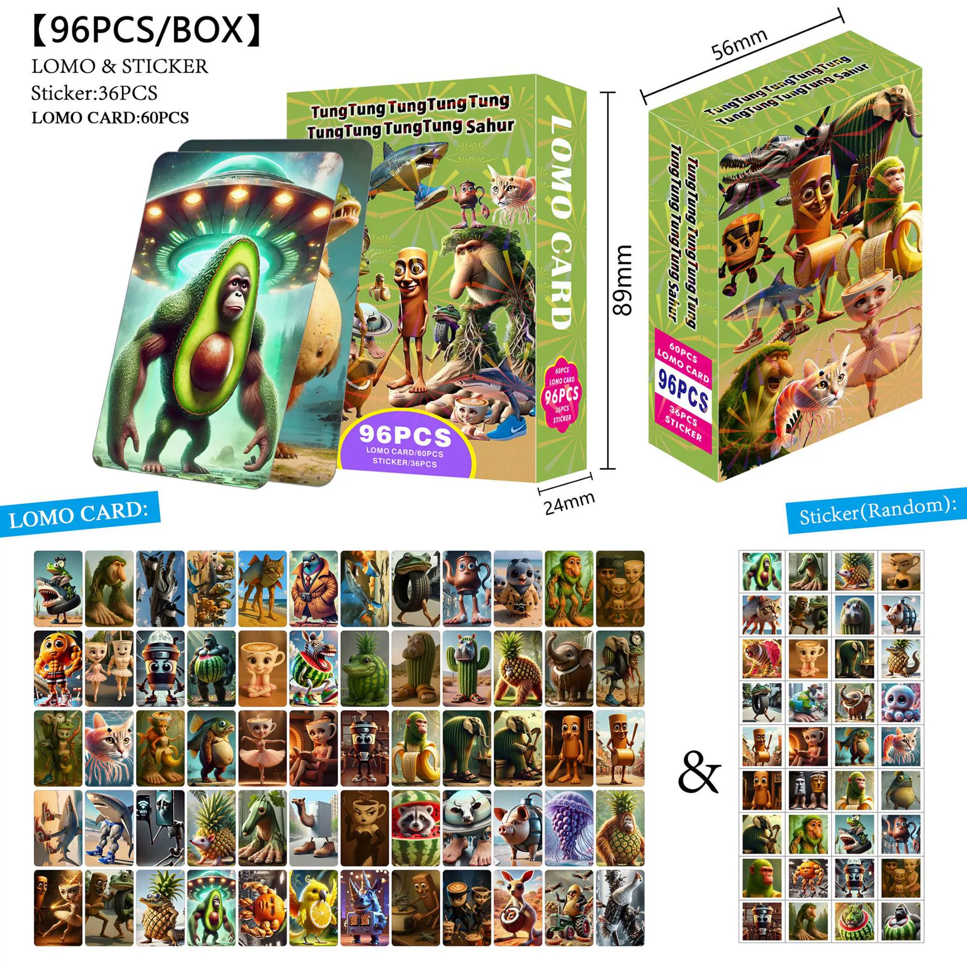 96 LOMO карт, двусторонние карточки Шаньхайцзин, деревянные фигурки ТунТунСахур, фотокарточки-наклейки