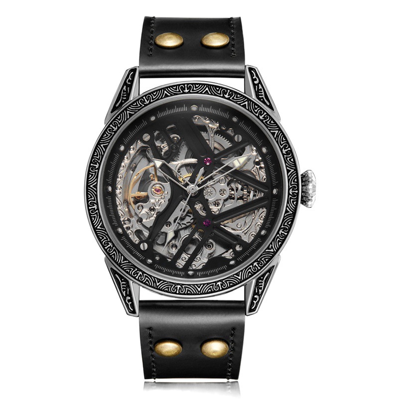 Comercio exterior Venta caliente SHENHUA hombres de moda hueco reloj mecánico de bronce reloj mecánico automático