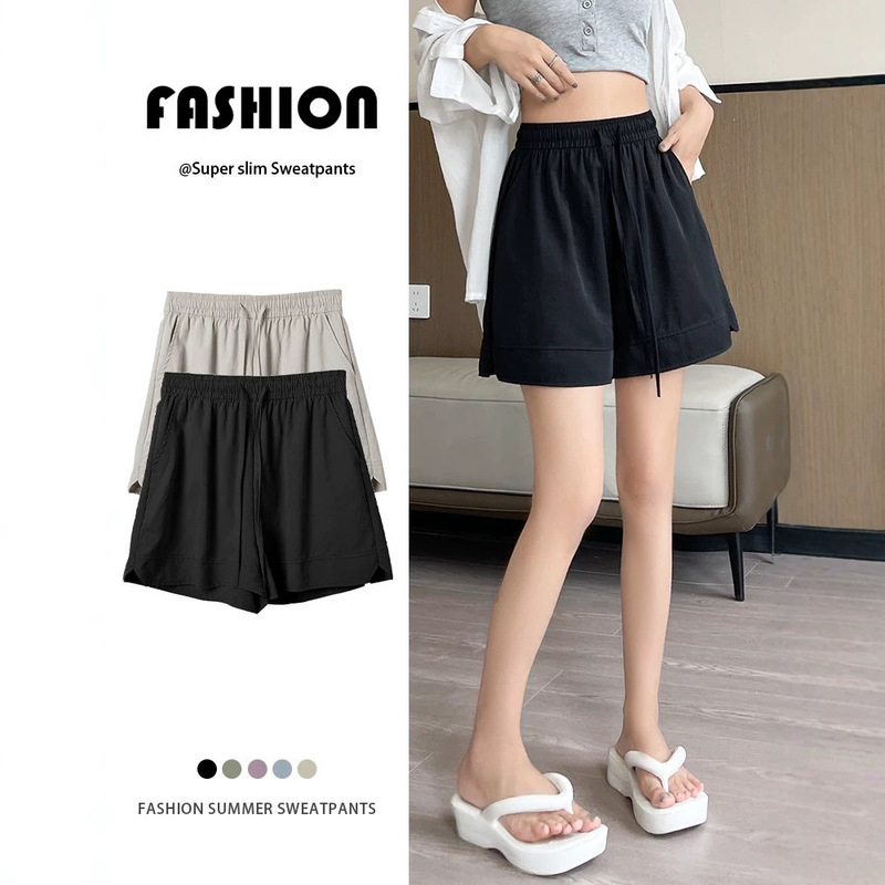 Black Ice Silk Yamamoto Shorts for Women 2026 New Summer Thin Quick-Dry Sports Pants for Petite Casual Five-Point Shorts