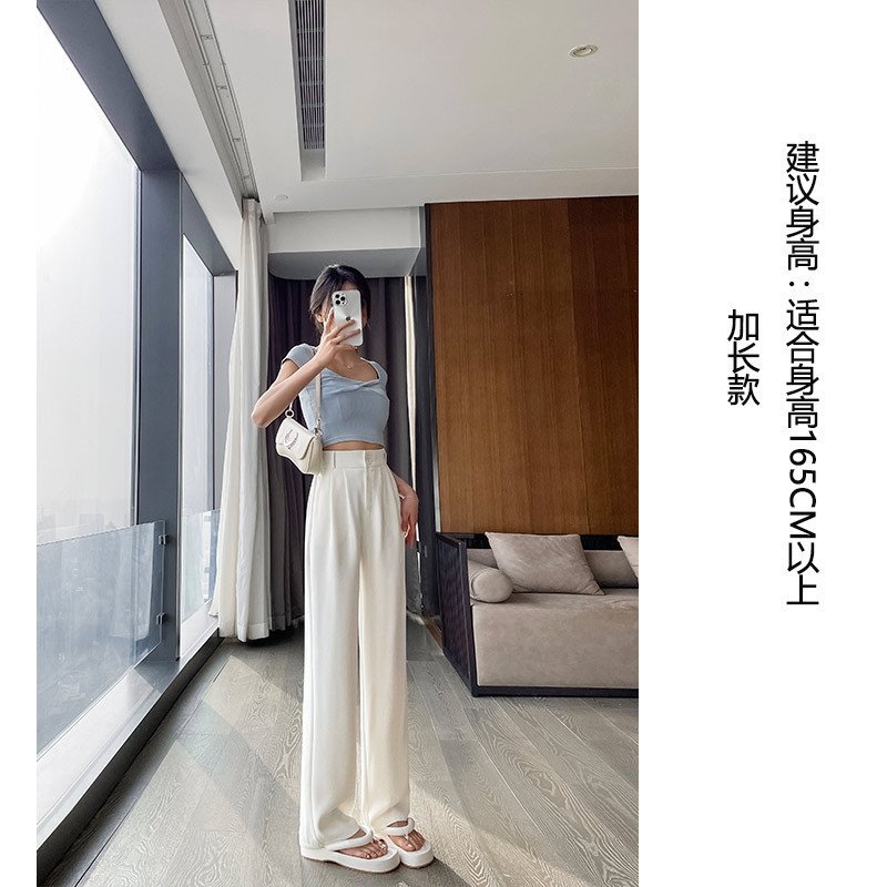 白いスーツパンツ、高級感のあるドレープ感、女性用春夏スーツパンツ、ダブルボタン、ハイウエスト、スリム、細身、ストレート、ワイドパンツ|undefined