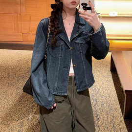 蓝调时刻 私服复古做旧牛仔外套女早秋韩系小众上衣