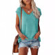2022 Summer New Amazon Independent Station Women's Hat Sleeve Vest V-neck Solid Color Casual Loose T-shirt
