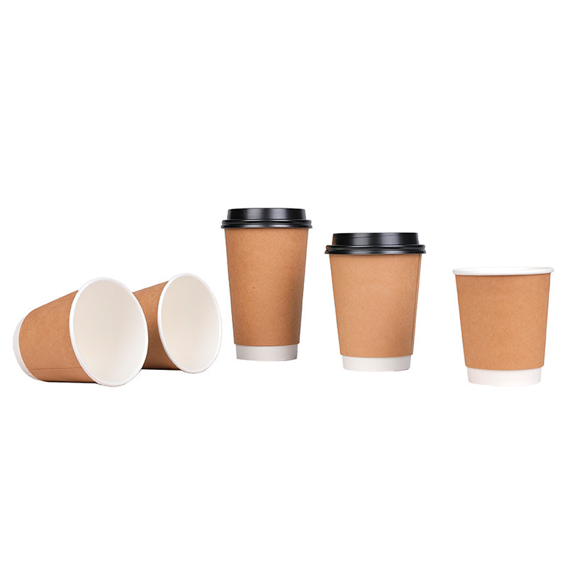 使い捨て紙コップミルクティーコーヒーカップクラフト紙コップ蓋付きテイクアウト包装二重断熱中空コップ|undefined
