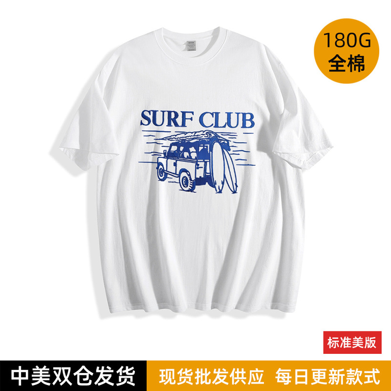 European and American Independent Station Cross-Border Curf Club Surfboard Club Printed Women's Pure Cotton Round Neck T-Shirt