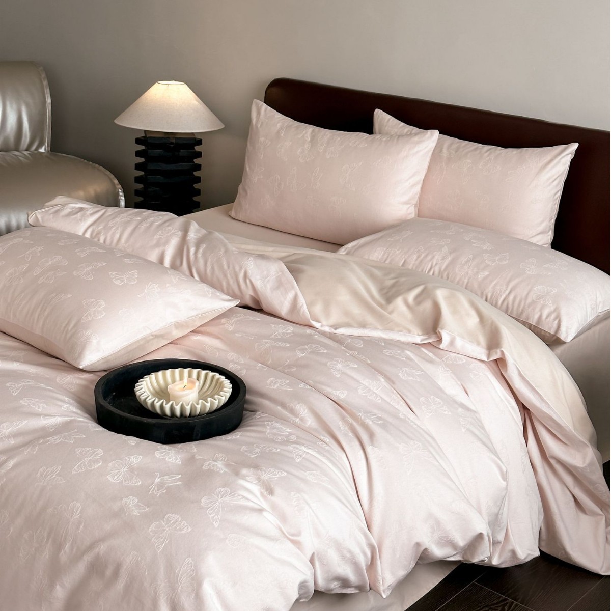 Juego de cama de cuatro piezas de algodón jacquard 100S de alta gama, juego de cuatro piezas de algodón puro para otoño e invierno, cálido y grueso.