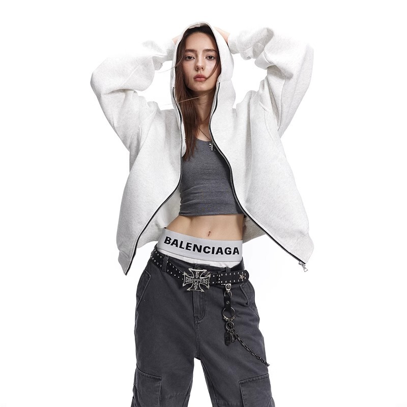 A PUEE American High Street cleanfit Solid Color Cardigan Hoodie Hoodie Box Short Zipper Hoodie Coat Trendy