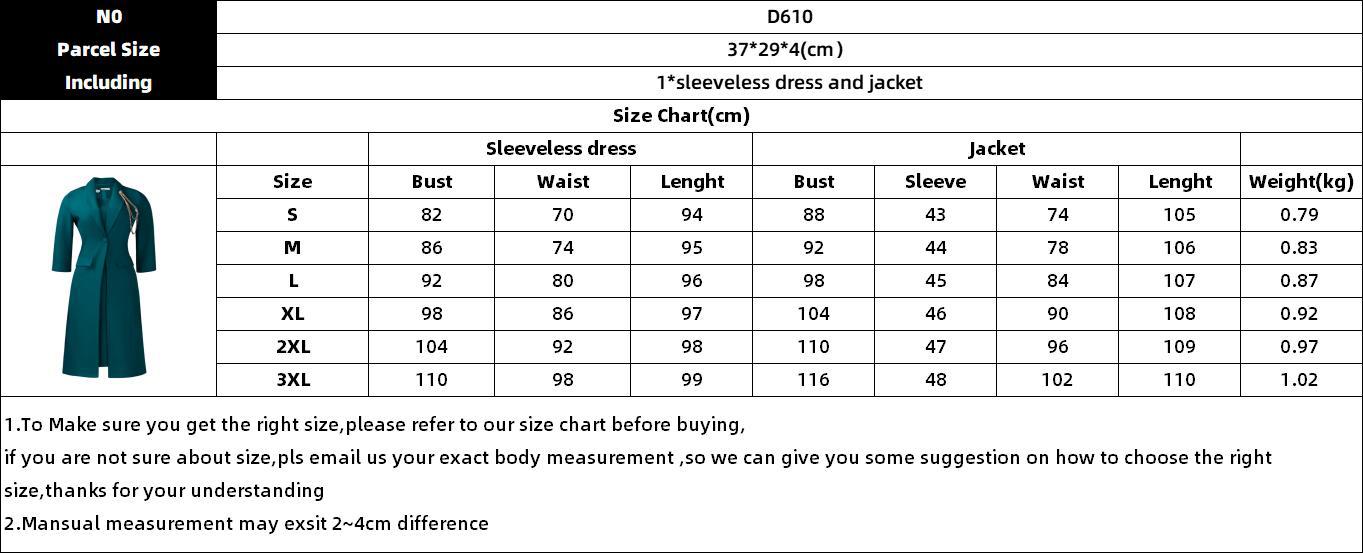D610 European American Women's Elegant Stretch Slim Fit Solid Color Blazer And Camisole Dress Two-Piece African Fashion_ecoleips.com