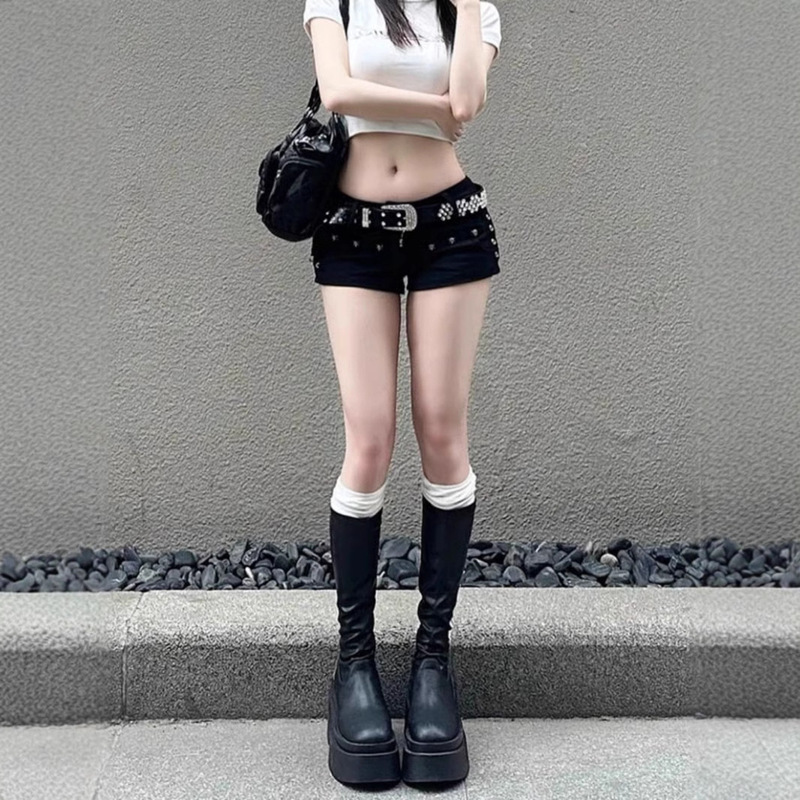 American Style Y2K Hot Girl Millennium Hot Pants Girl's Summer Retro Low Waist Slim-Fit Slimming A- Word Denim Super Shorts Trendy