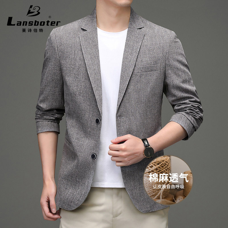 Áo vest nam vải lanh pha cotton mỏng nhẹ dáng ôm xẻ tà sau — Màu xám nhạt, Xanh xám nhạt