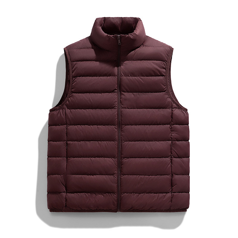 Lightweight down jacket with stand-up collar, warm 90% white duck down, solid color vest, shoulder bag, casual jacket for men.