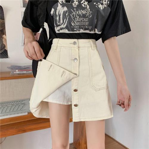 Women's Large Black Denim Short Skirt Spring and Autumn Fat Mm High-Waisted Hip-Hiding Skirt Slimming A-Line Skirt Sun-Protective A-Line Skirt
