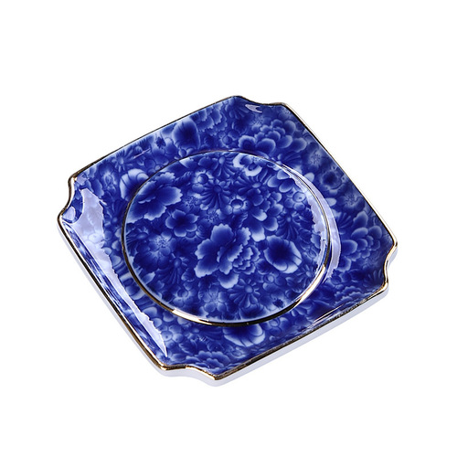 Ceramic underglaze blue and white insulated anti-scalding saucer Chinese Kung Fu tea set coaster small saucer tea ceremony accessories wholesale