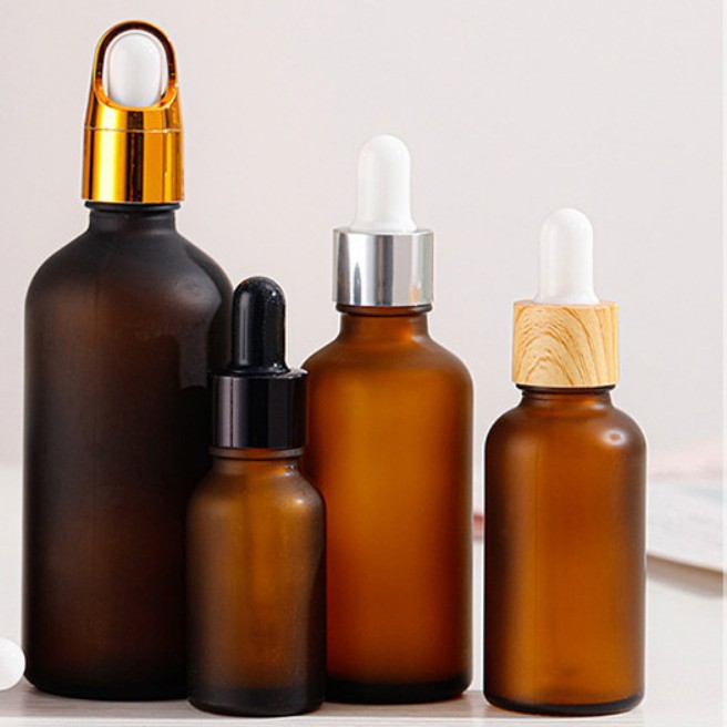 茶色精油瓶蒙砂玻璃胶头滴管瓶便携乳液瓶精华液分装瓶现货批发