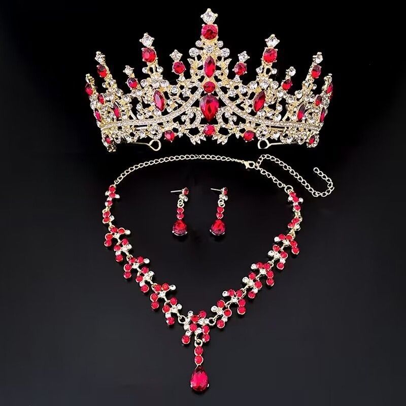 Corona de novia roja estilo coreano nueva corona de boda princesa accesorios vestido de boda vestidos de cabello coroa de cumpleaños