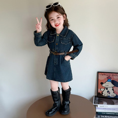 女童秋季连衣裙2025新款小女孩洋气长袖牛仔裙儿童时髦秋装裙子潮