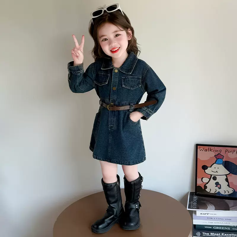女童秋季连衣裙2025新款小女孩洋气长袖牛仔裙儿童时髦秋装裙子潮