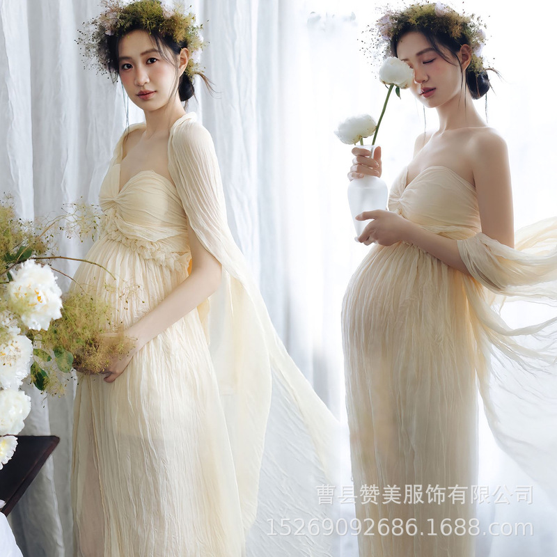 New Studio Photography Outfits: French Retro Gentle Style Strapless Dress for Atmospheric Photoshoots, Maternity Photos for Pregnant Moms
