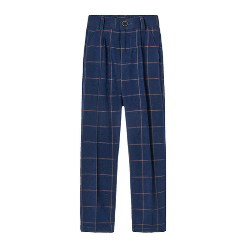 Boys' black trousers, children's long trousers, piano performance uniforms, college navy blue plaid pure black suit trousers