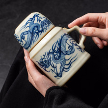 汝窑青花龙纹陶瓷泡茶杯家用焖茶水杯小暖壶茶具高档马克杯子礼品
