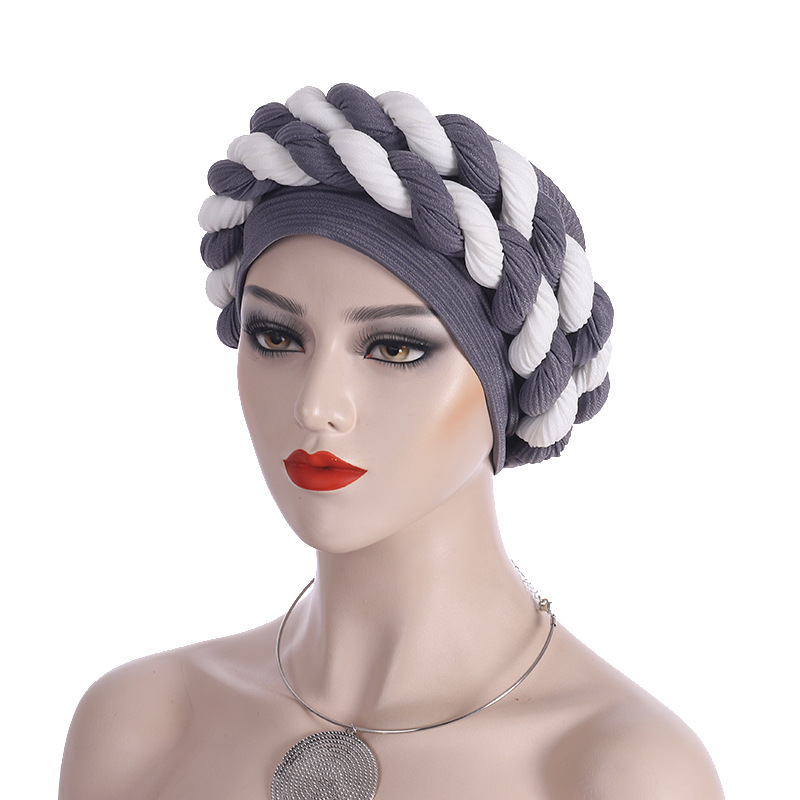 Fashionable Women's Colour-matching Turban With Double Braid Headgear_voghion.com
