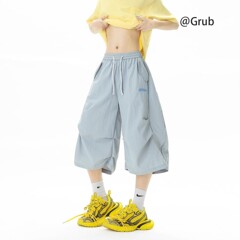 ドーパミン刺繍速乾ショーツ男女兼用夏アウトドアマウンテンワイドレッグクロップドパンツゆったりスポーツカジュアルミッドパンツ