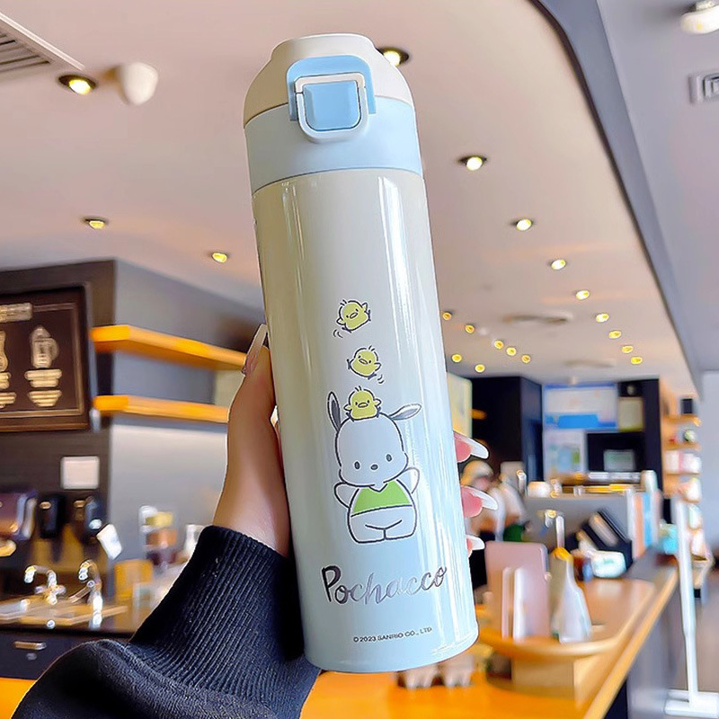 Taza termo de bebida directa de rebote de dibujos animados de Sanrio modelado en relieve 3D 316 mujeres de acero inoxidable de alto valor 350ML