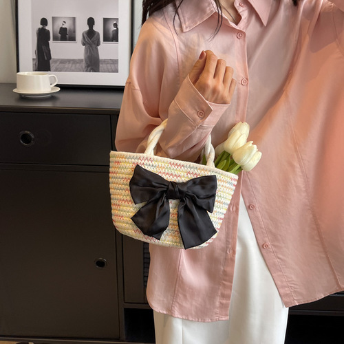 Women's Bag Summer New Cute Bow Contrast Color Braided Women's Handbag Women's Shoulder Crossbody Bag Wholesale