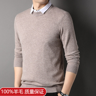 100 Pure Wool Fake Two-piece Men's Knitwear Shirt Collar Autumn and Winter All-match Sweater Young and Middle-aged Thickened Sweater