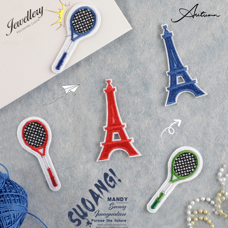 绣花标服装辅料한국Wappen刺绣羽球拍高塔原创补丁贴韩国热卖布贴