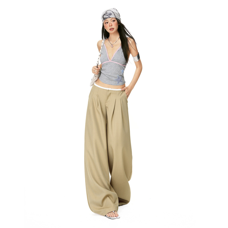 Khaki Women's Suit Pants 2026 Spring New Straight Loose Low-Waist Drapey Slimming Wide-Leg Casual Pants Khaki Women's Suit Pants 2026 Spring New Straight Loose Low-Waist Drapey Slimming Wide-Leg Casual Pants