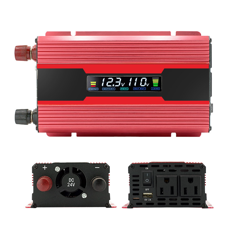 Inversor de Corriente para Automóvil con Pantalla LCD Digital Transfronteriza, Estándar Estadounidense, Amazon, Doble Voltaje de 12-24v a 110v, Alta Potencia de 6000W