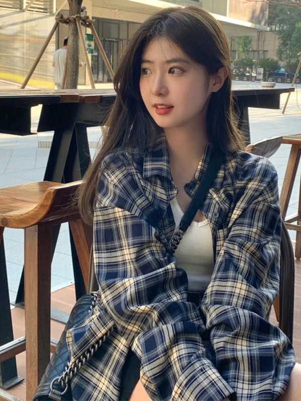 幂式穿搭格子衬衫女慵懒风复古宽松衬衣开衫外套防晒上衣薄款春秋|undefined