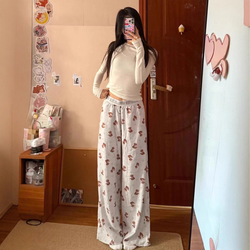 Hollister Little Seagull Puppy Pants Full Print Snowflake Web Wide Leg Pants Lazy Relaxed Loose Pants Pajamas Hollister Little Seagull Puppy Pants Full Print Snowflake Web Wide Leg Pants Lazy Relaxed Loose Pants Pajamas